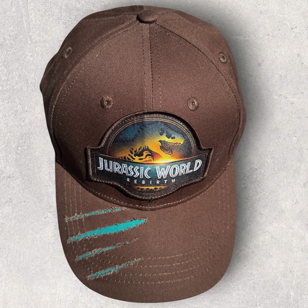 Jurassic World Rebirth Promo Hat Brown Strapback Claw Mark Distressed Cap New